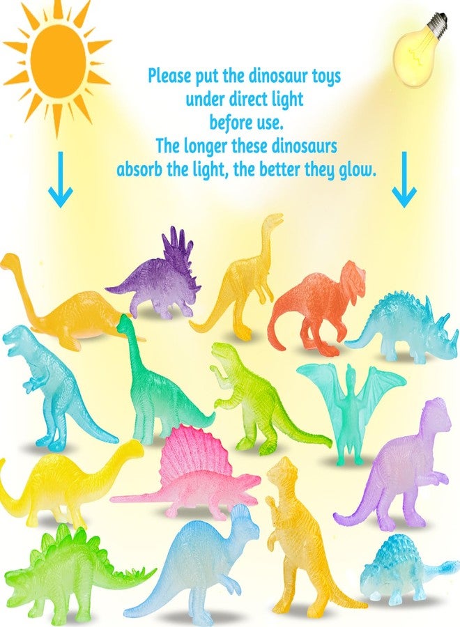 AugToy 16PCS Glow in Dark Mini Dinosaur Figures for Kids Birthday Party Favors Supplies Dino Cupcake Topper Decoration Goodie Treat Bag Stuffers Pinata Fillers Treasure Carnival Prizes Valentines Day Gifts - Image 3